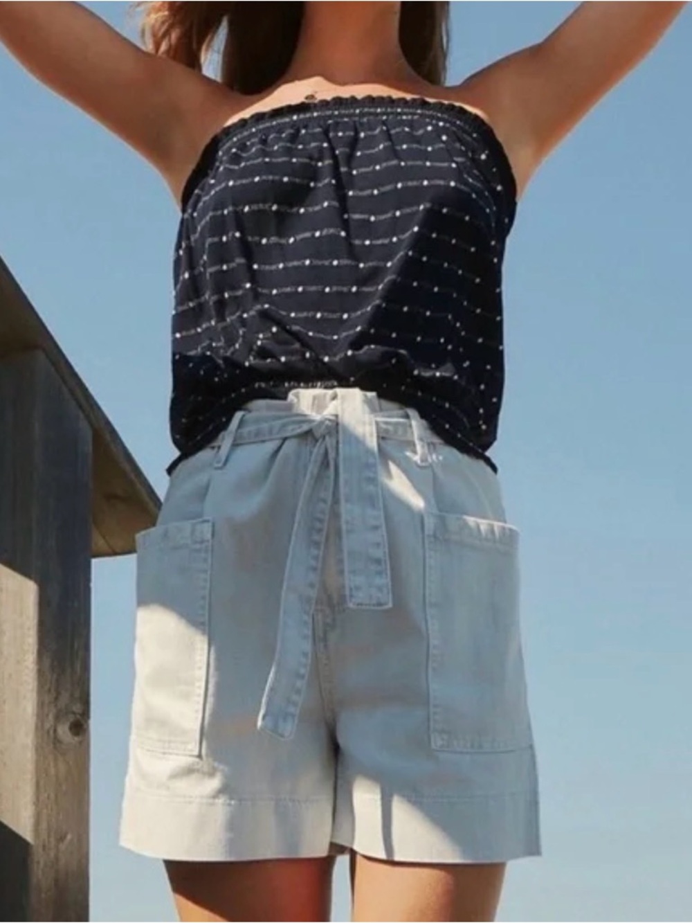 Pilcro and the Letterpress Light Wash Belted Denim Shorts